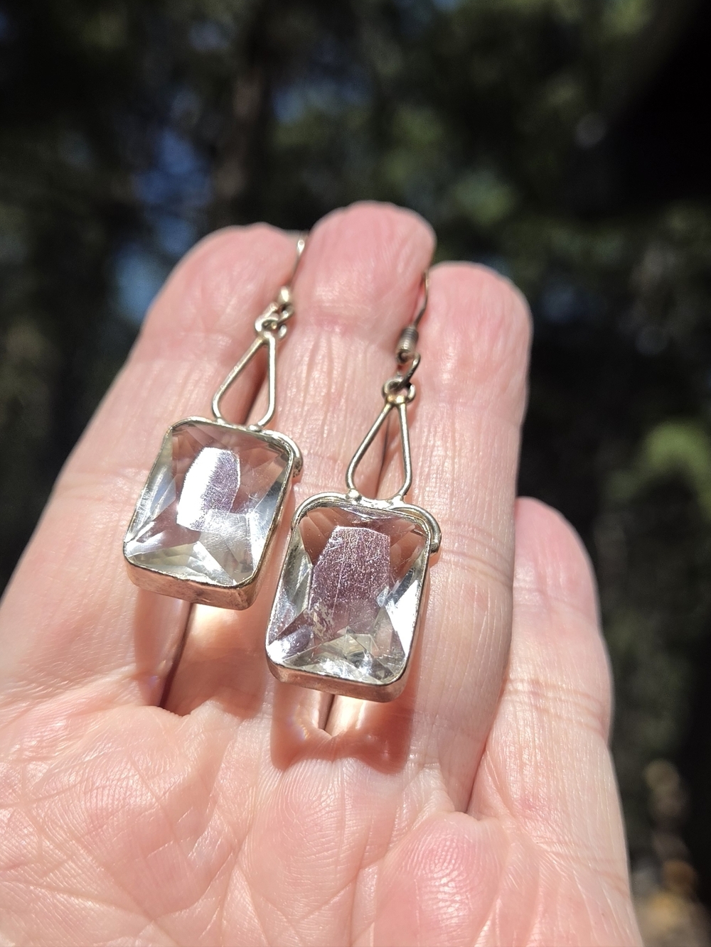 Quartz Radiant Cut 12k Gemstone Sterling Earrings - Picture 4 of 10
